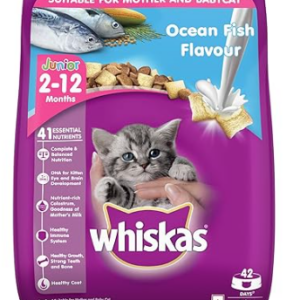 Whiskas Junior Mother Cat & Kitten (2-12 Months) Dry Cat Food, Ocean Fish Flavour, 3kg, Contains 41 Essential Nutrients, Complete & Balanced Nutrition for Mother Cats & Kittens