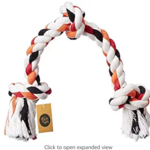 The Dogs Company Cotton Rope Bone Dog Chew Toy 3 Knots, Puppy Teething Toy, 14 inches, Colour May Vary