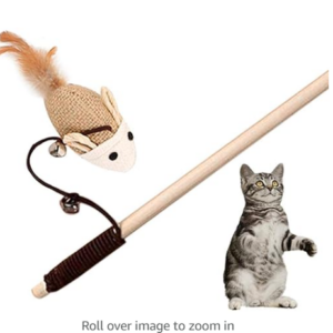 The Pets Company Rod Cat Bell Dangler with Mouse and Feather Teaser, Interactive Cat Kitten Toy, Design May Vary